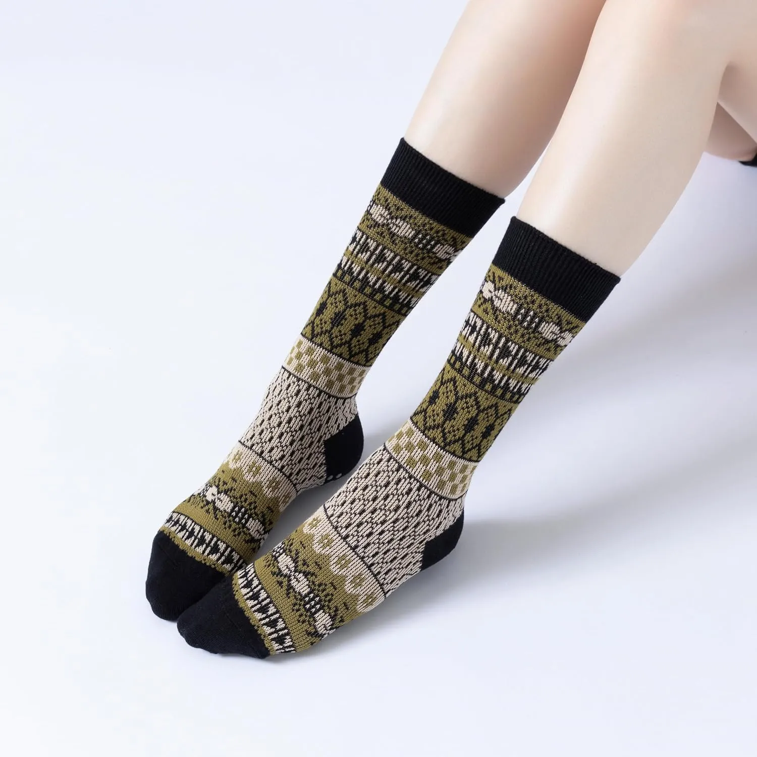 Yoga Pilates Socks with Grips for Women Knit Patterned Non Slip Cushioned Crew Socks for Barre Ballet Dance