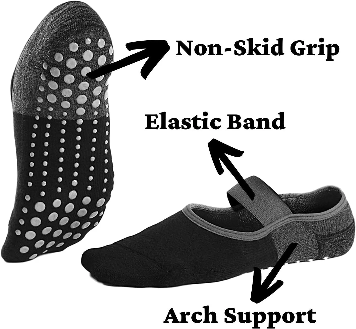 Yoga Socks with Grips for Women, Non-Slip Socks for Pilates, Barre, Ballet, Dance, Fitness 2Pairs
