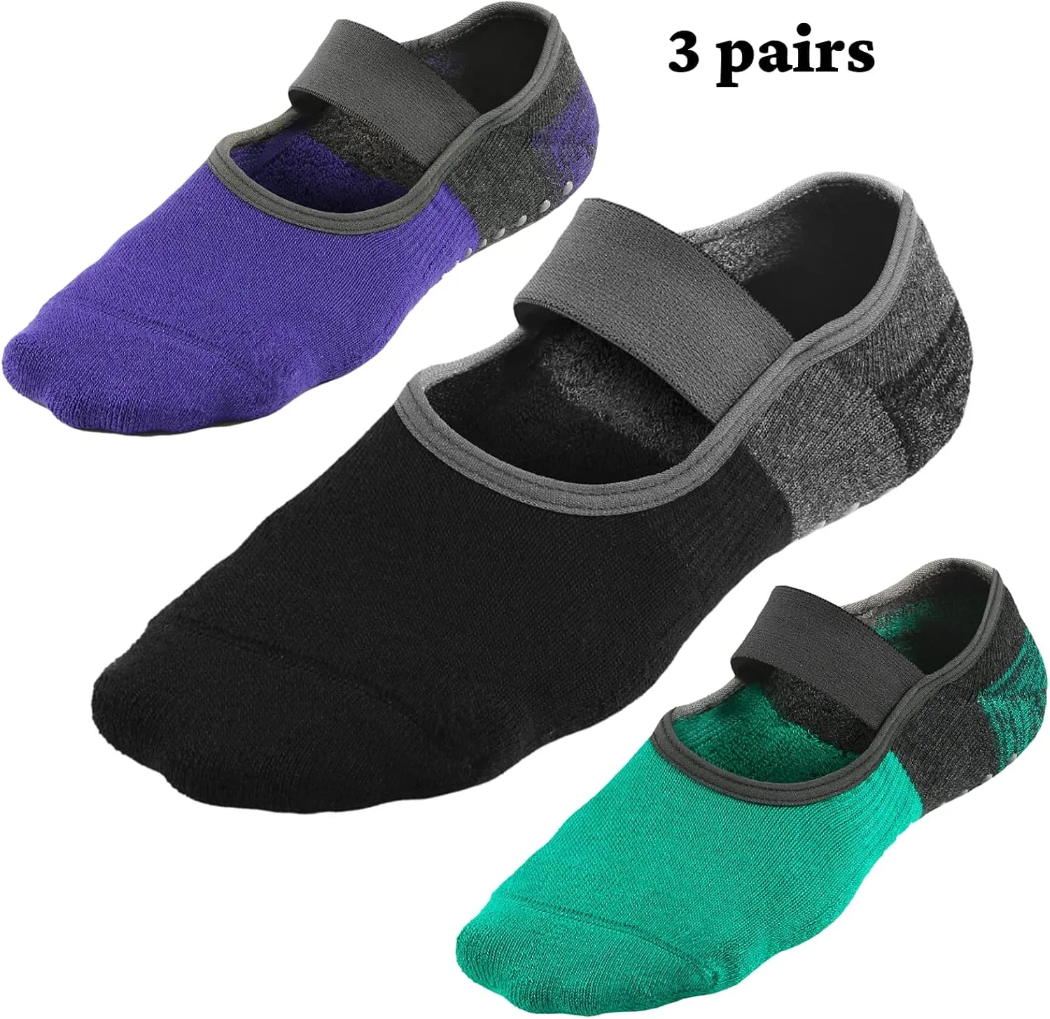 Yoga Socks with Grips for Women, Non-Slip Socks for Pilates, Barre, Ballet, Dance, Fitness 2Pairs
