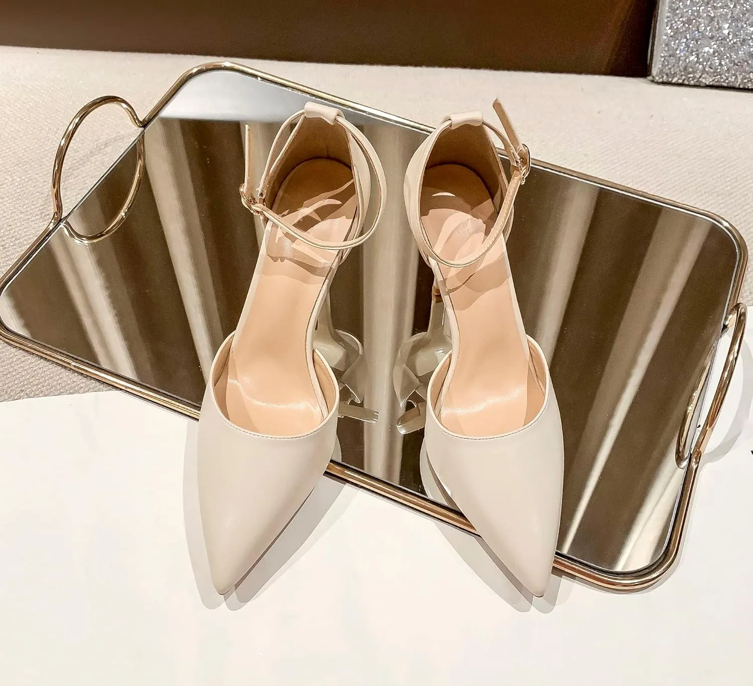 YooPrettyz Women D’Orsay High Heels Pointed Toe Ankle Strap Shoes Leather Everyday Work Or Formal Dress Pumps