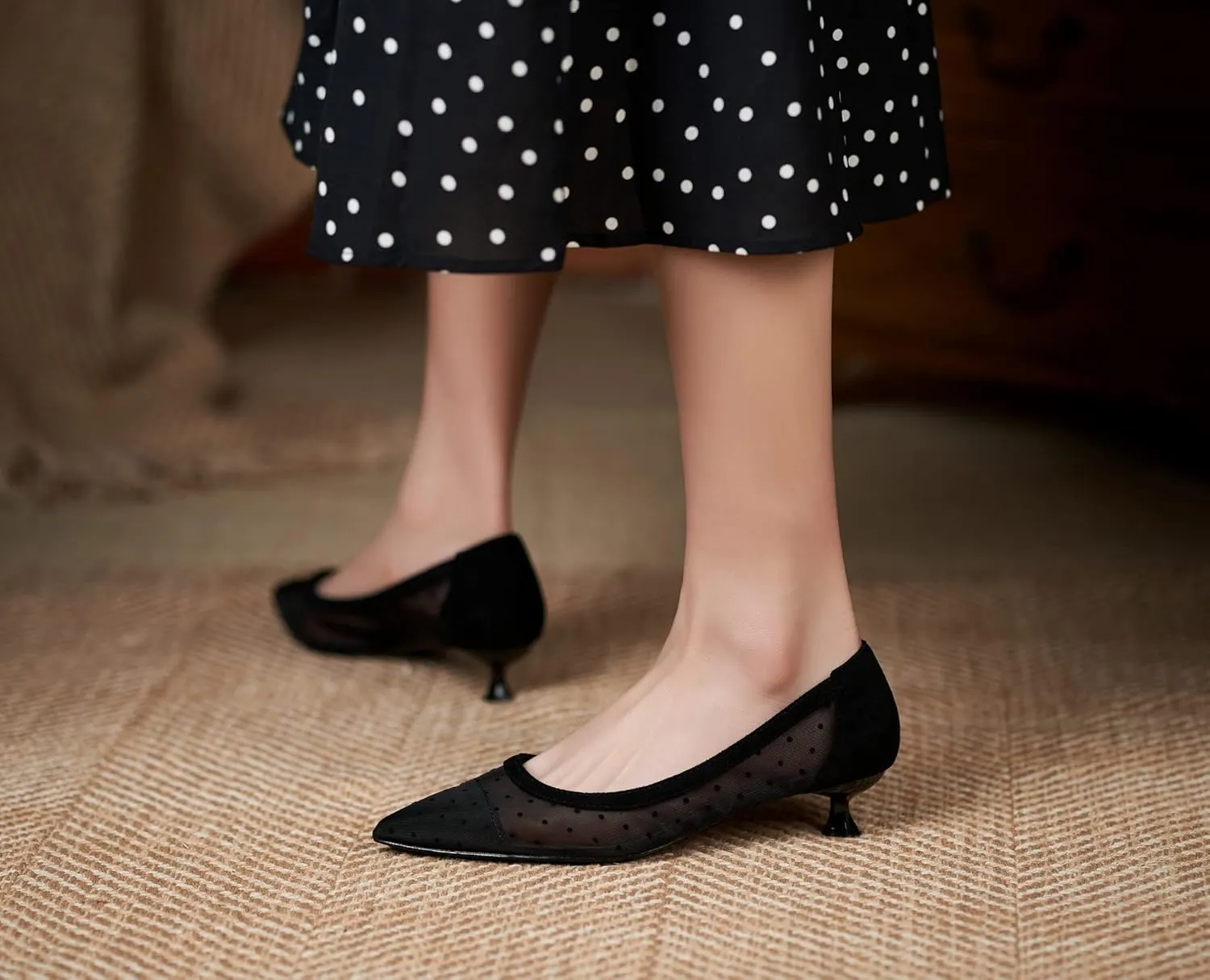 YooPrettyz Women See Through Mesh Sexy High Heels Formal Dressy Pump Shoes Pointed Toe Office Kitten Heels