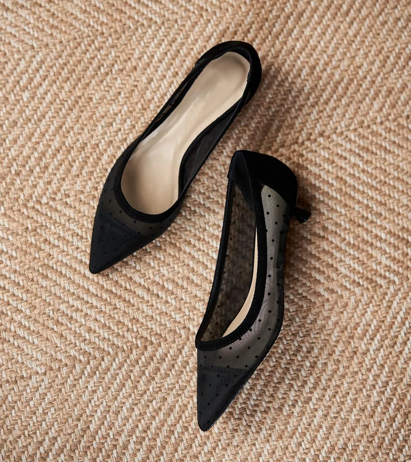 YooPrettyz Women See Through Mesh Sexy High Heels Formal Dressy Pump Shoes Pointed Toe Office Kitten Heels