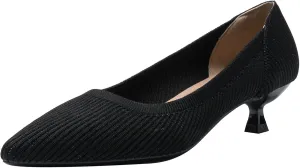 youngshow Women's Pumps Kitten Heels Pointed Toe Knit Slip On Comfortable Casual Formal Dress Shoes