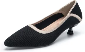 youngshow Women's Pumps Kitten Heels Pointed Toe Knit Slip On Comfortable Casual Formal Dress Shoes