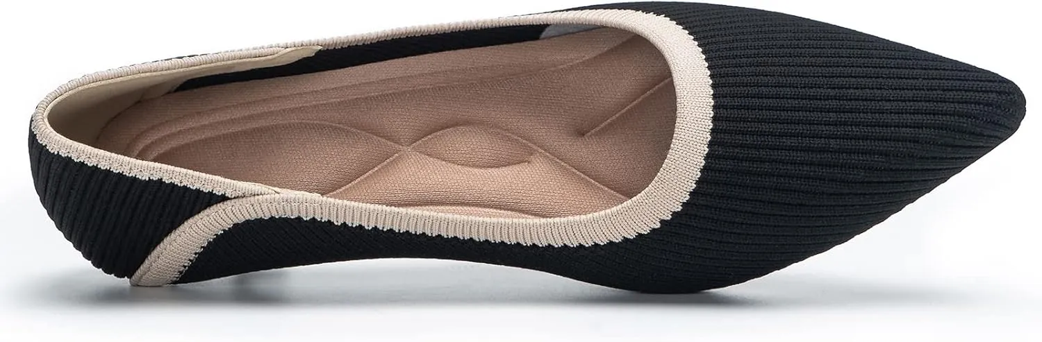 youngshow Women's Pumps Kitten Heels Pointed Toe Knit Slip On Comfortable Casual Formal Dress Shoes