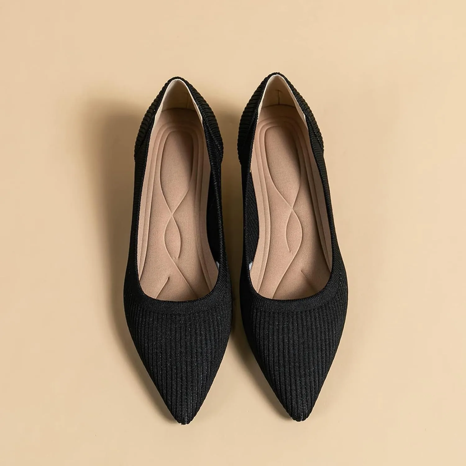 youngshow Women's Pumps Kitten Heels Pointed Toe Knit Slip On Comfortable Casual Formal Dress Shoes