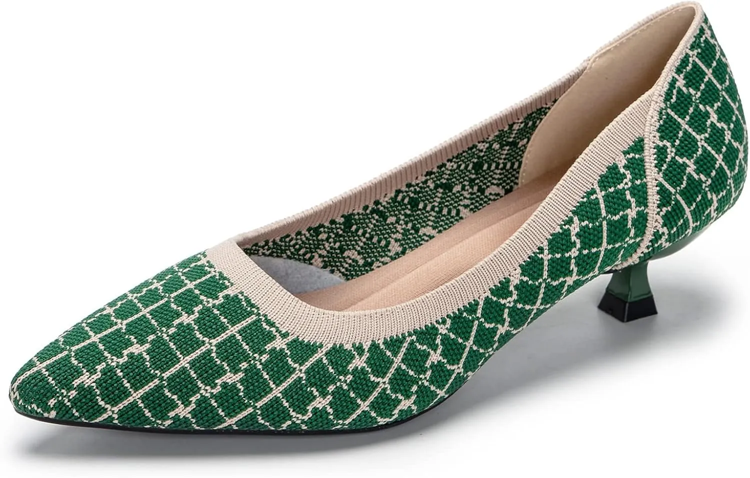 youngshow Women's Pumps Kitten Heels Pointed Toe Knit Slip On Comfortable Casual Formal Dress Shoes