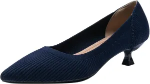 youngshow Women's Pumps Kitten Heels Pointed Toe Knit Slip On Comfortable Casual Formal Dress Shoes