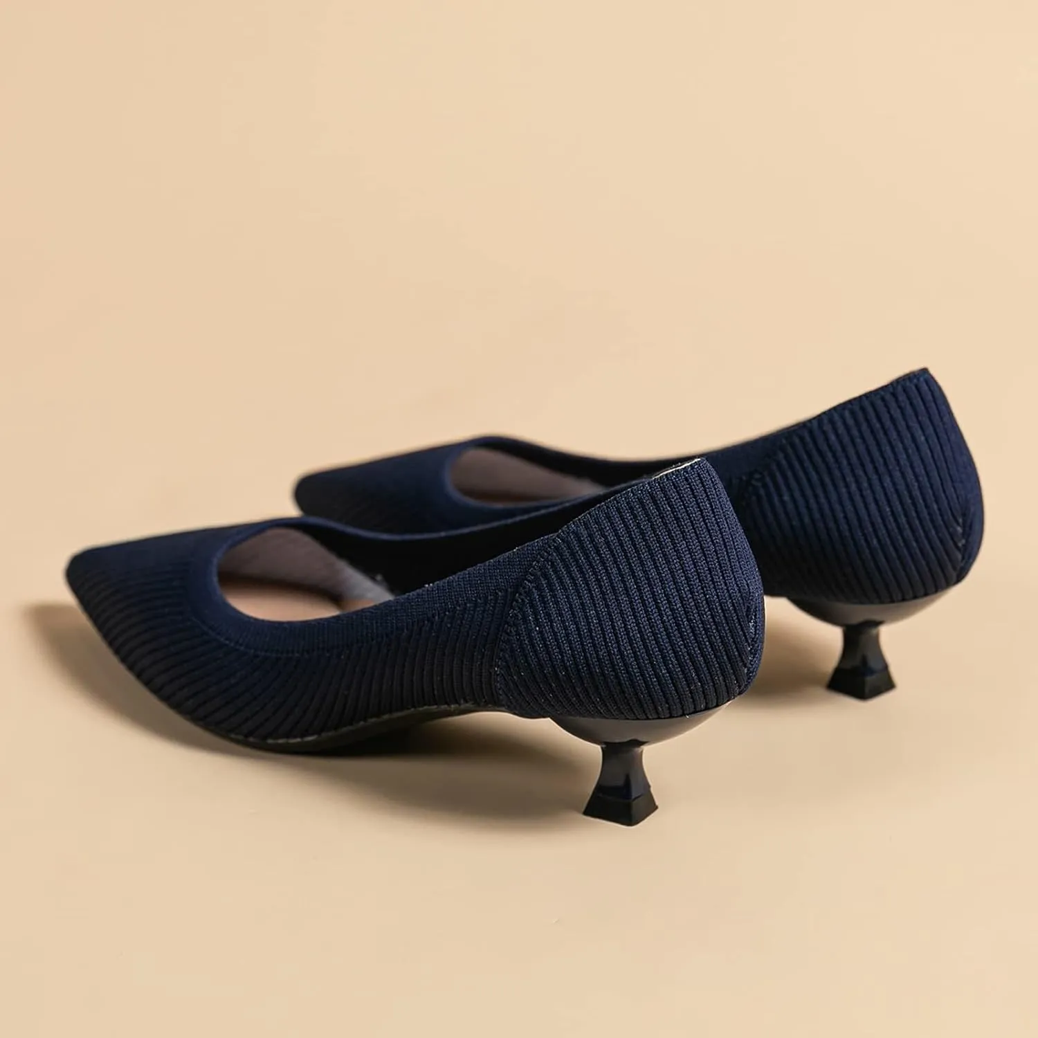 youngshow Women's Pumps Kitten Heels Pointed Toe Knit Slip On Comfortable Casual Formal Dress Shoes
