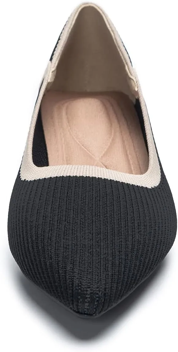 youngshow Women's Pumps Kitten Heels Pointed Toe Knit Slip On Comfortable Casual Formal Dress Shoes