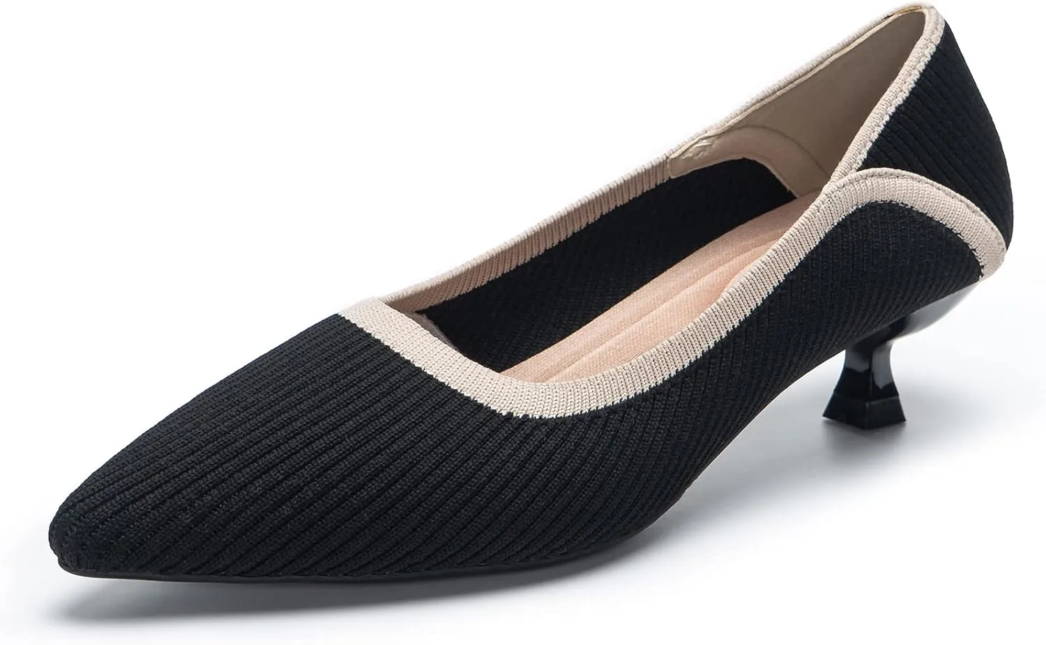 youngshow Women's Pumps Kitten Heels Pointed Toe Knit Slip On Comfortable Casual Formal Dress Shoes