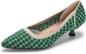 youngshow Women's Pumps Kitten Heels Pointed Toe Knit Slip On Comfortable Casual Formal Dress Shoes