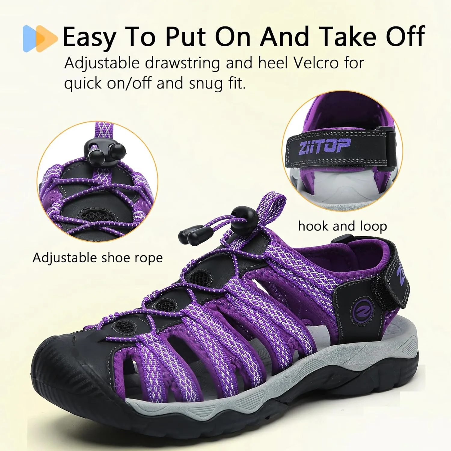 ziitop Womens Hiking Sandals Closed Toe Summer Outdoor Adventurous Beach Sandals Lace Adjustable Double Buckle Water Shoes