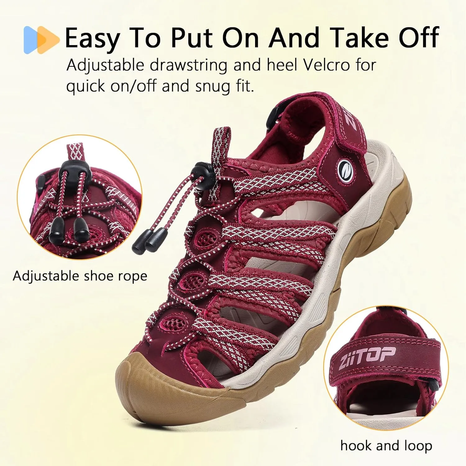 ziitop Womens Hiking Sandals Closed Toe Summer Outdoor Adventurous Beach Sandals Lace Adjustable Double Buckle Water Shoes