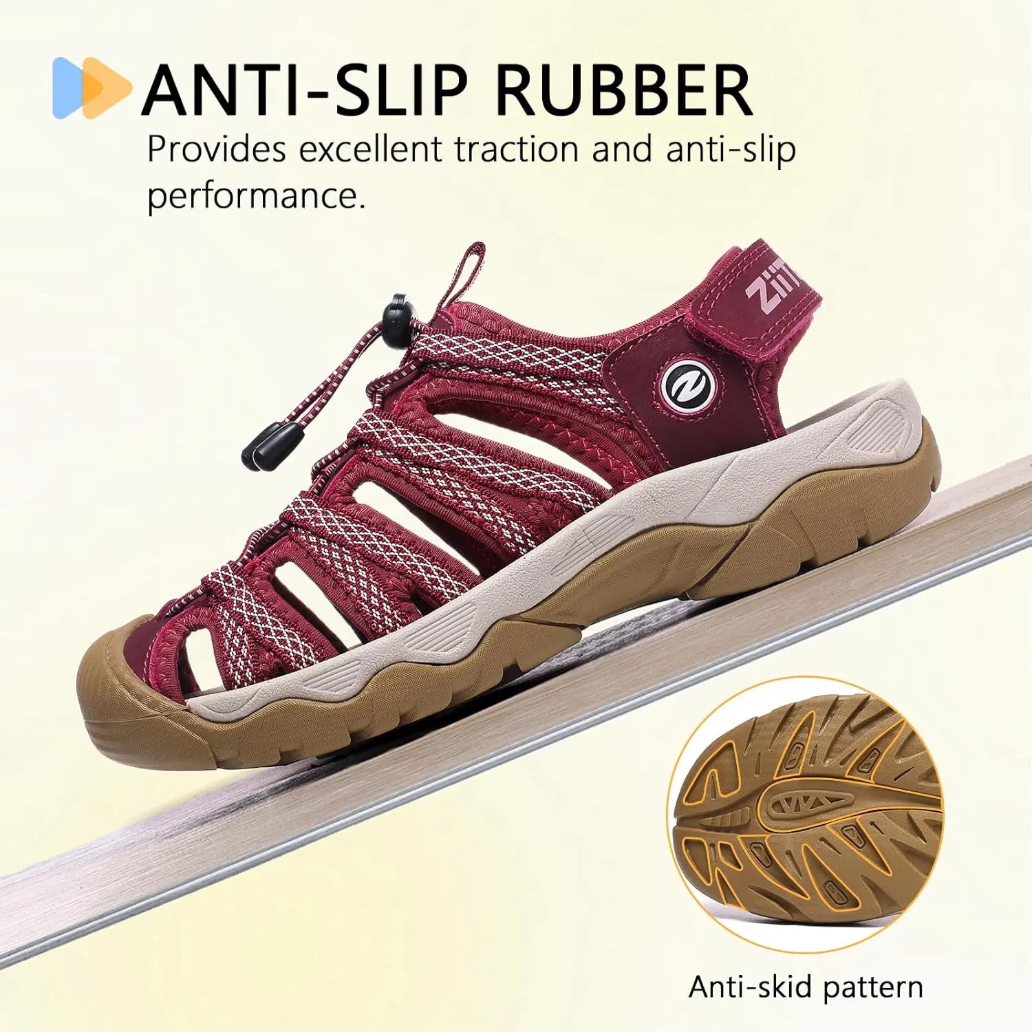 ziitop Womens Hiking Sandals Closed Toe Summer Outdoor Adventurous Beach Sandals Lace Adjustable Double Buckle Water Shoes