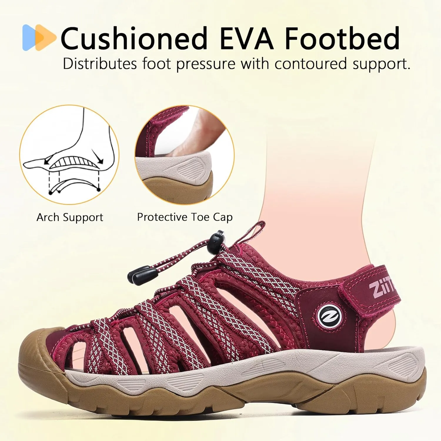ziitop Womens Hiking Sandals Closed Toe Summer Outdoor Adventurous Beach Sandals Lace Adjustable Double Buckle Water Shoes