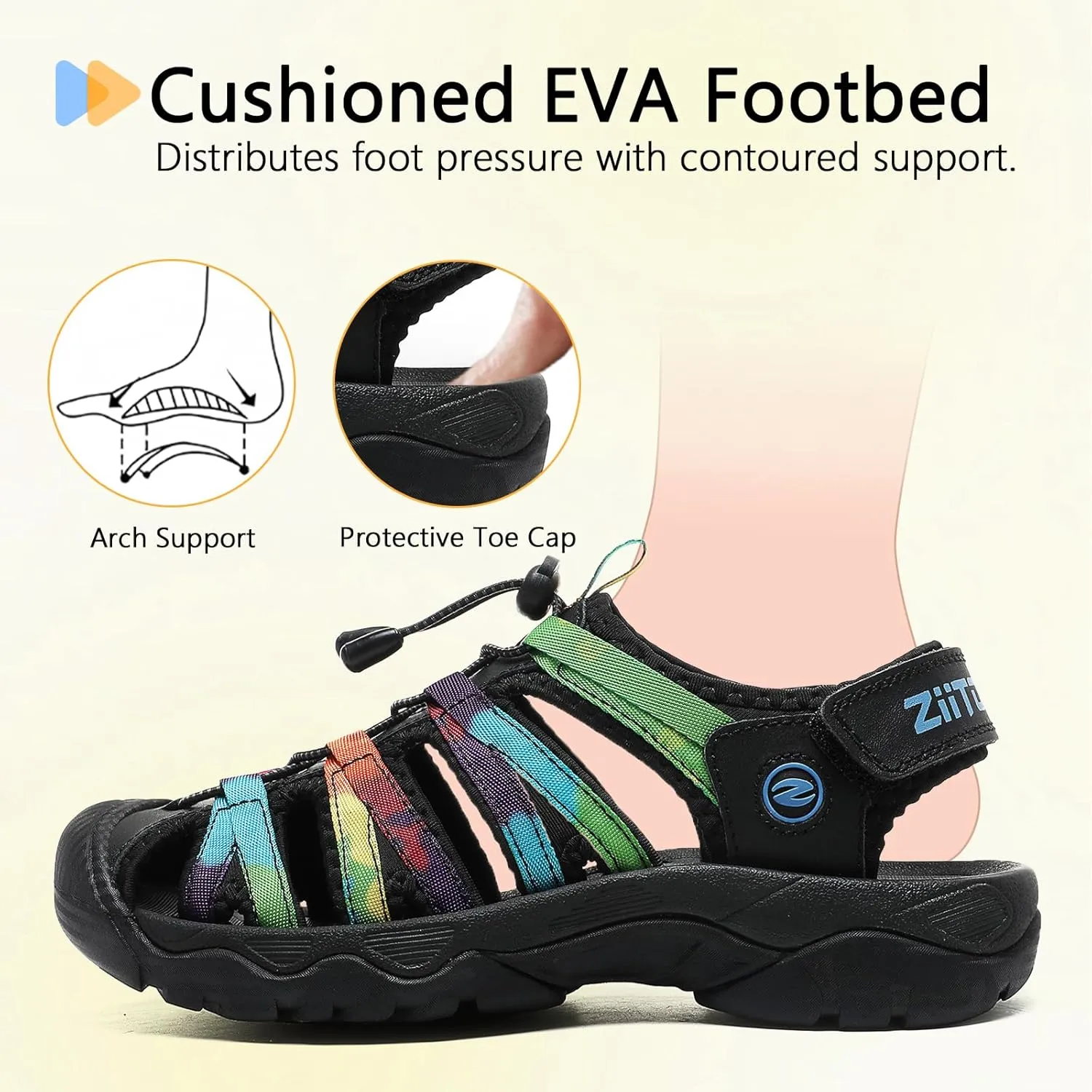 ziitop Womens Hiking Sandals Closed Toe Summer Outdoor Adventurous Beach Sandals Lace Adjustable Double Buckle Water Shoes
