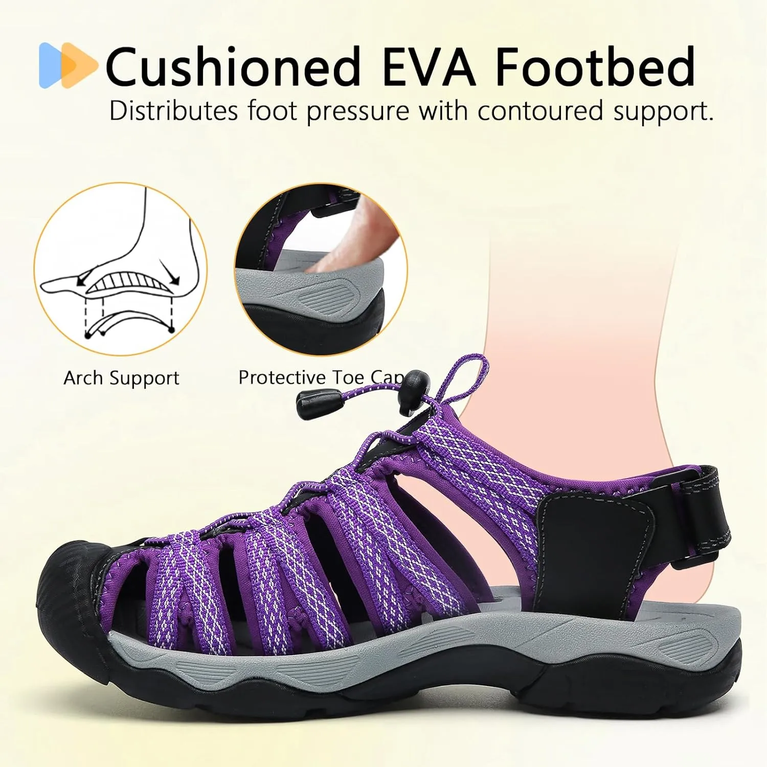 ziitop Womens Hiking Sandals Closed Toe Summer Outdoor Adventurous Beach Sandals Lace Adjustable Double Buckle Water Shoes