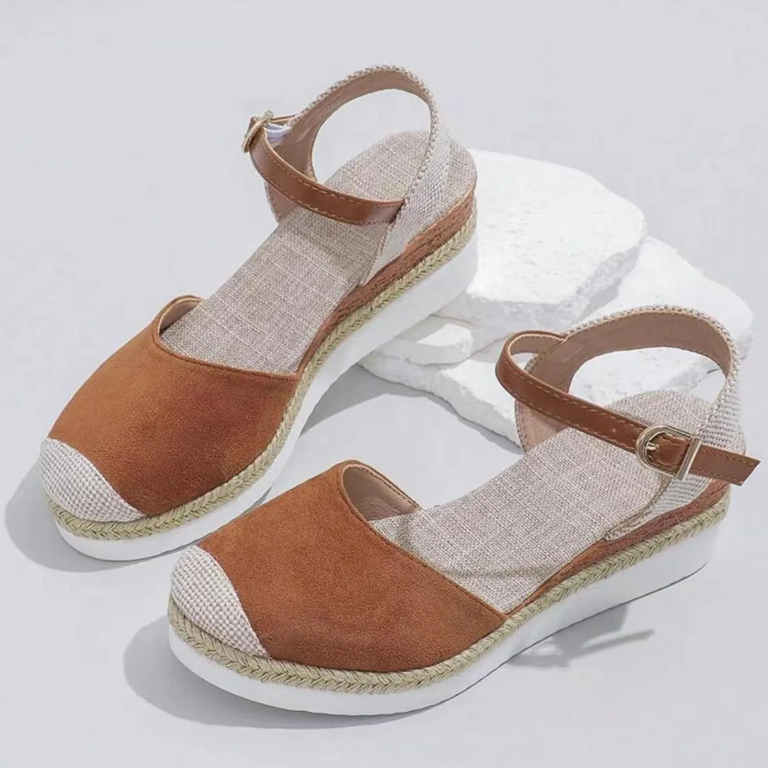 ZWRXW Closed Toe Sandals Women Arch Support Orthopedic Platform Wedge Sandals Buckle Ankle Strap Walking Sandal Boho Elegant Dressy Summer Shoes