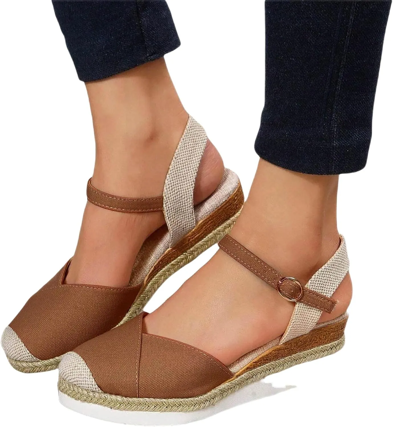 ZWRXW Closed Toe Sandals Women Arch Support Orthopedic Platform Wedge Sandals Buckle Ankle Strap Walking Sandal Boho Elegant Dressy Summer Shoes